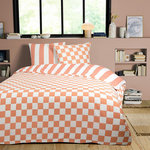FUTURE HOME Parure de lit 2 personnes rayé damier réversible. Coloris disponibles : Orange