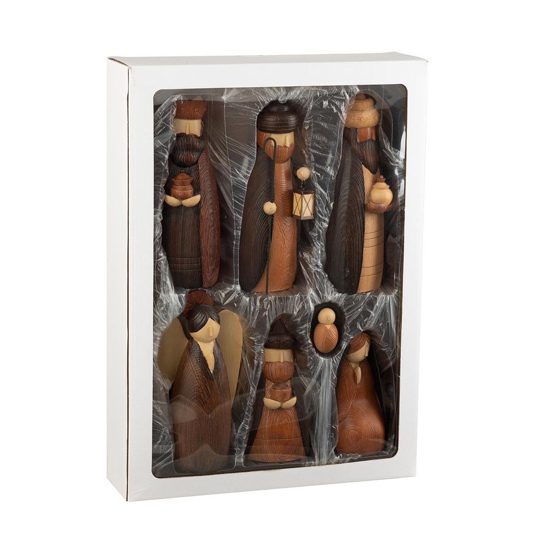 Voir la diapositive 2 : J-LINE Crèche de noël en résine  7 santons  22cm marron