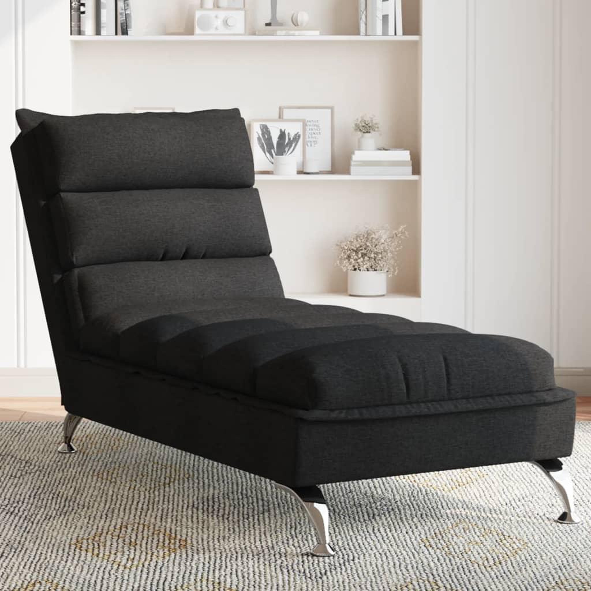 VIDAXL Chaise longue avec coussins noir tissu