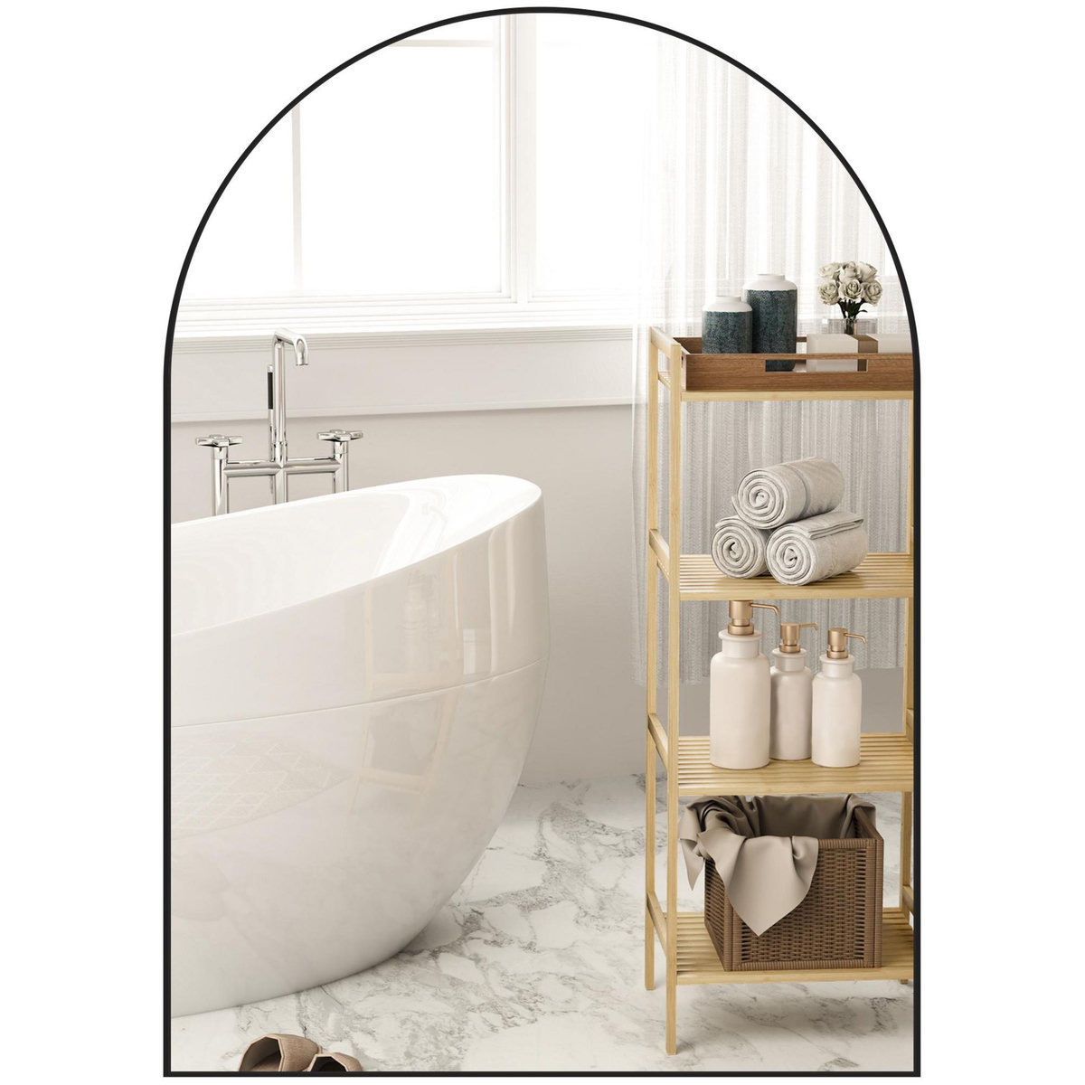 HOMCOM Miroir mural arqué 50 x 70 cm haute définition cadre alliage aluminium noir