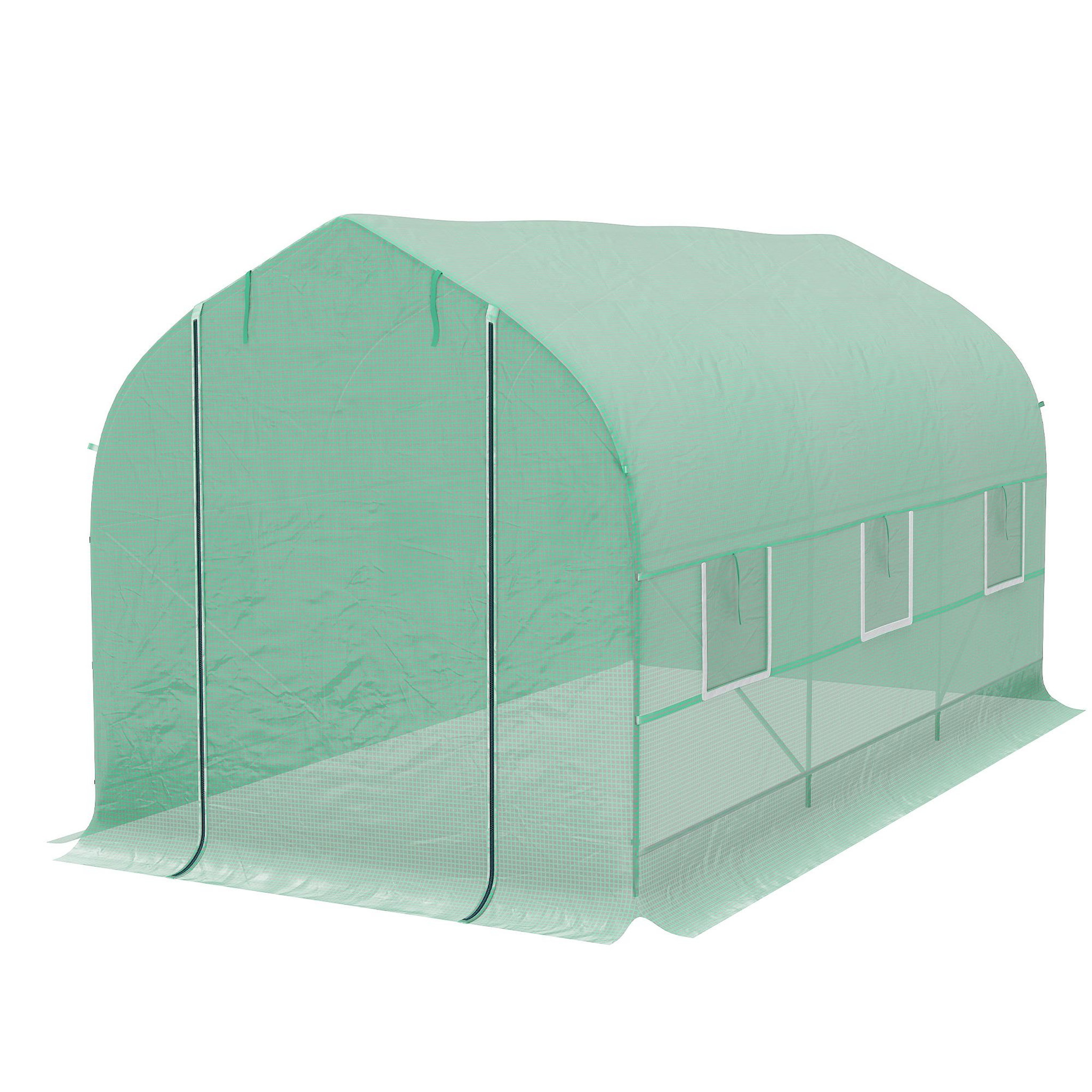 Voir la diapositive 5 : OUTSUNNY Serre tunnel de jardin 8 m² - 2 portes, 6 fenêtres - métal galvanisé bâche pe vert