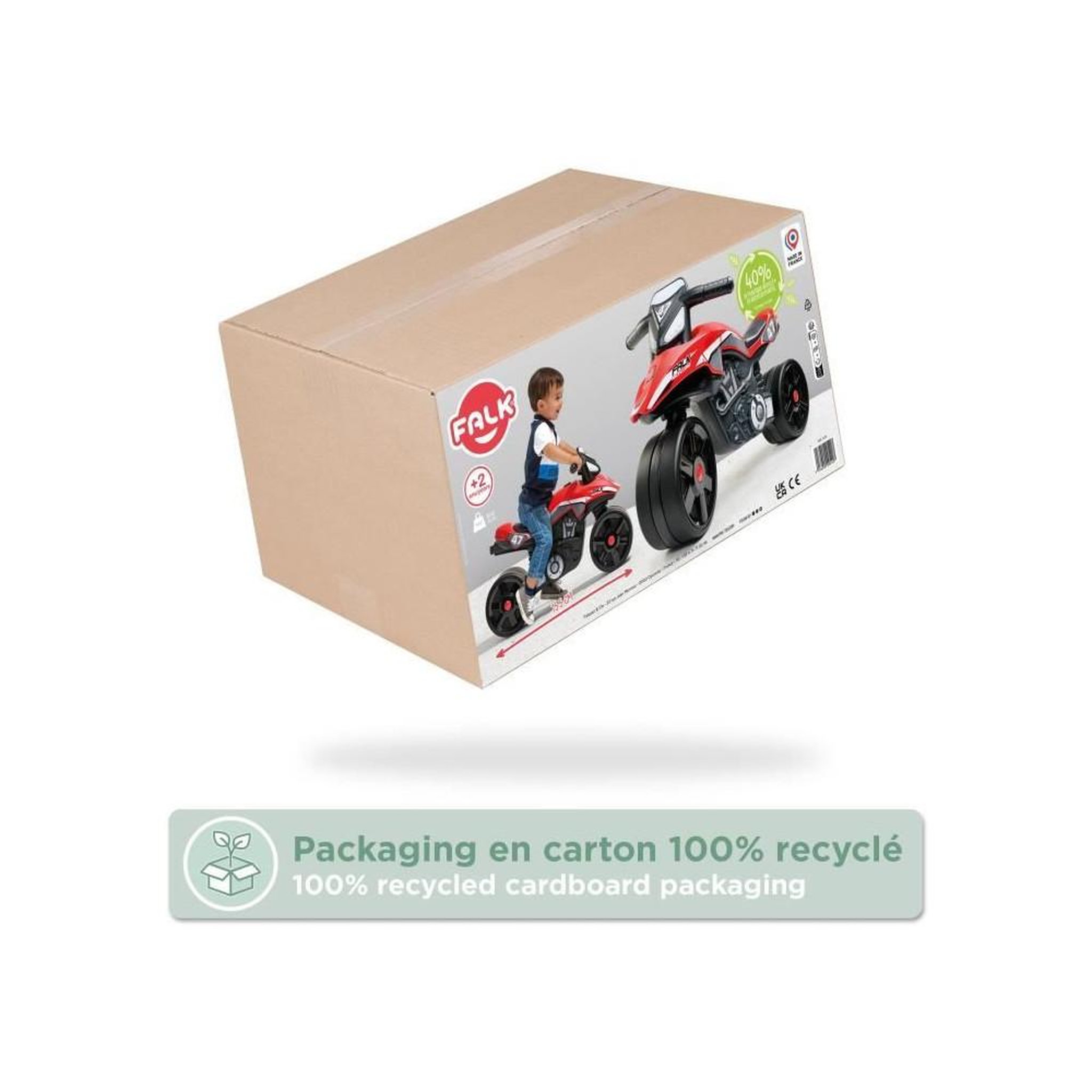 Voir la diapositive 4 : FALK Draisienne Moto Racing Team - FALK - Larges roues et Guidon directionnel - Fabriqué en France - 40% de plastique recyclé - Des