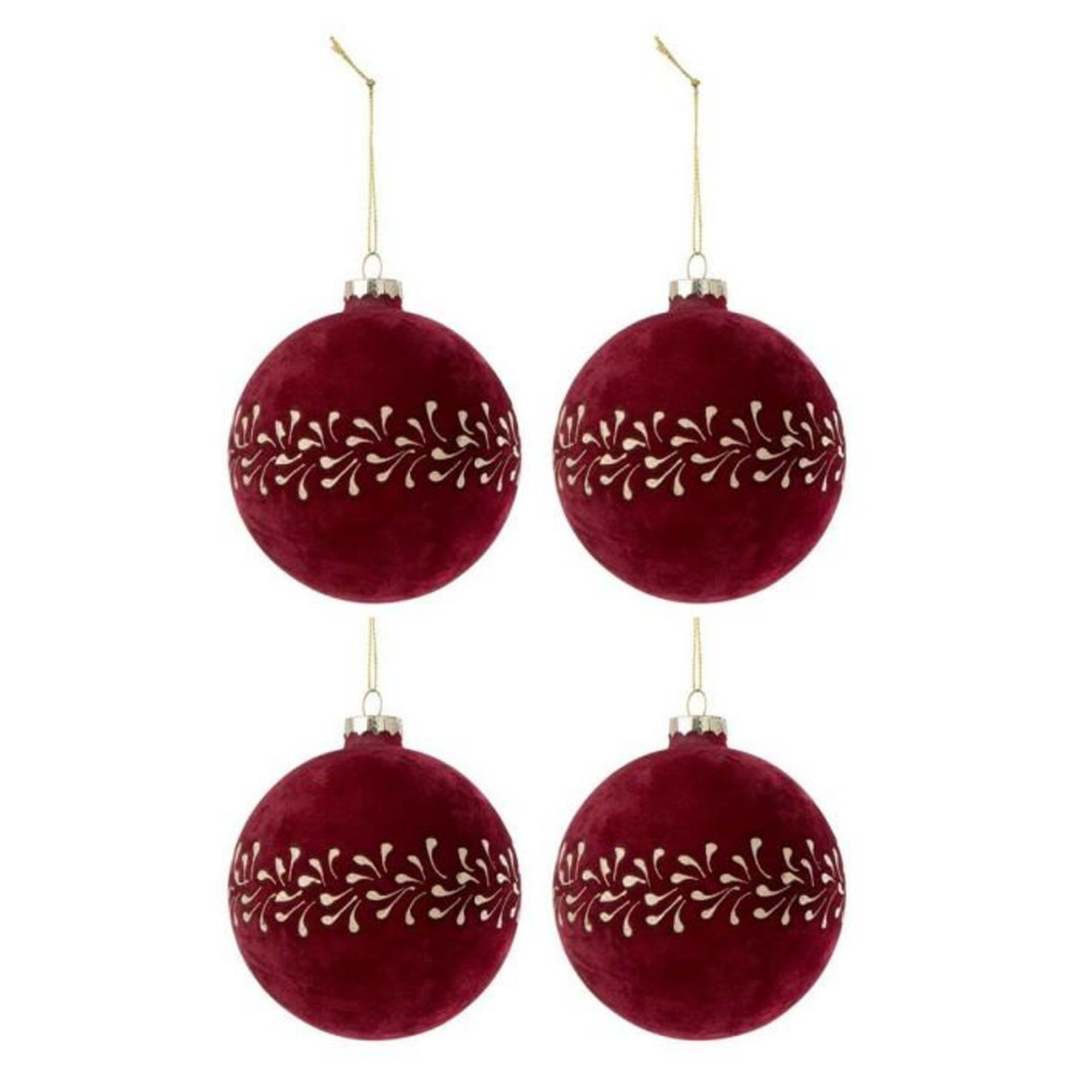 Paris Prix Lot de 4 Boules de Noël Velours  Ely  10cm Bordeaux