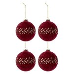 Paris Prix Lot de 4 Boules de Noël Velours  Ely  10cm Bordeaux