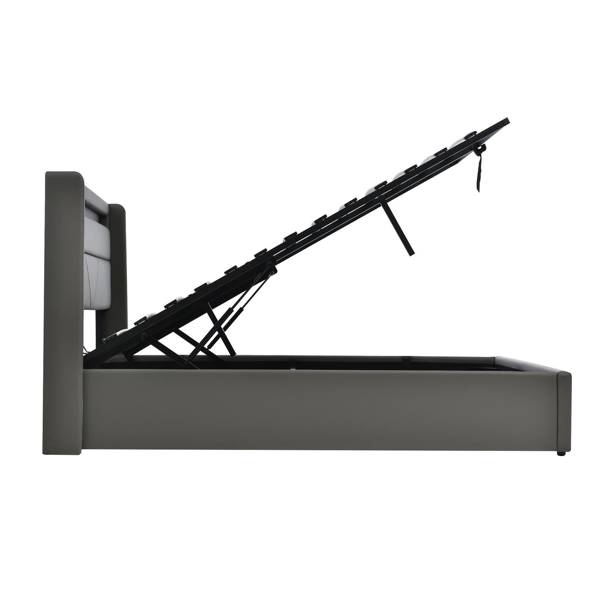 Voir la diapositive 6 : MERAX Lit coffre avec sommier et LED PU