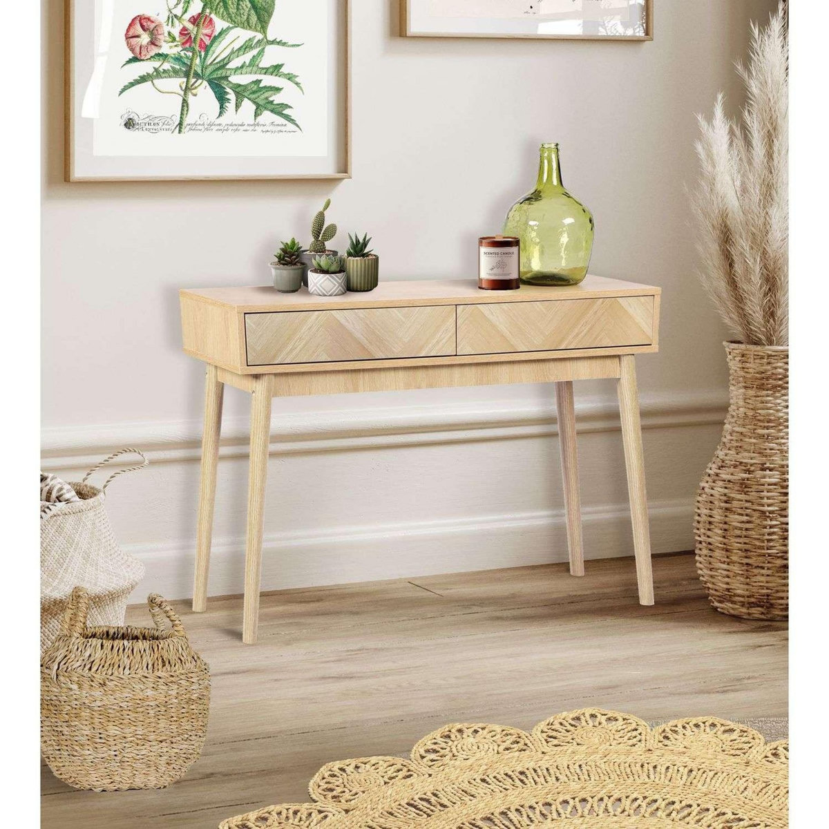 DIVERS Console 2 tiroirs Shelby en bois avec système d'ouverture push pull - Beige