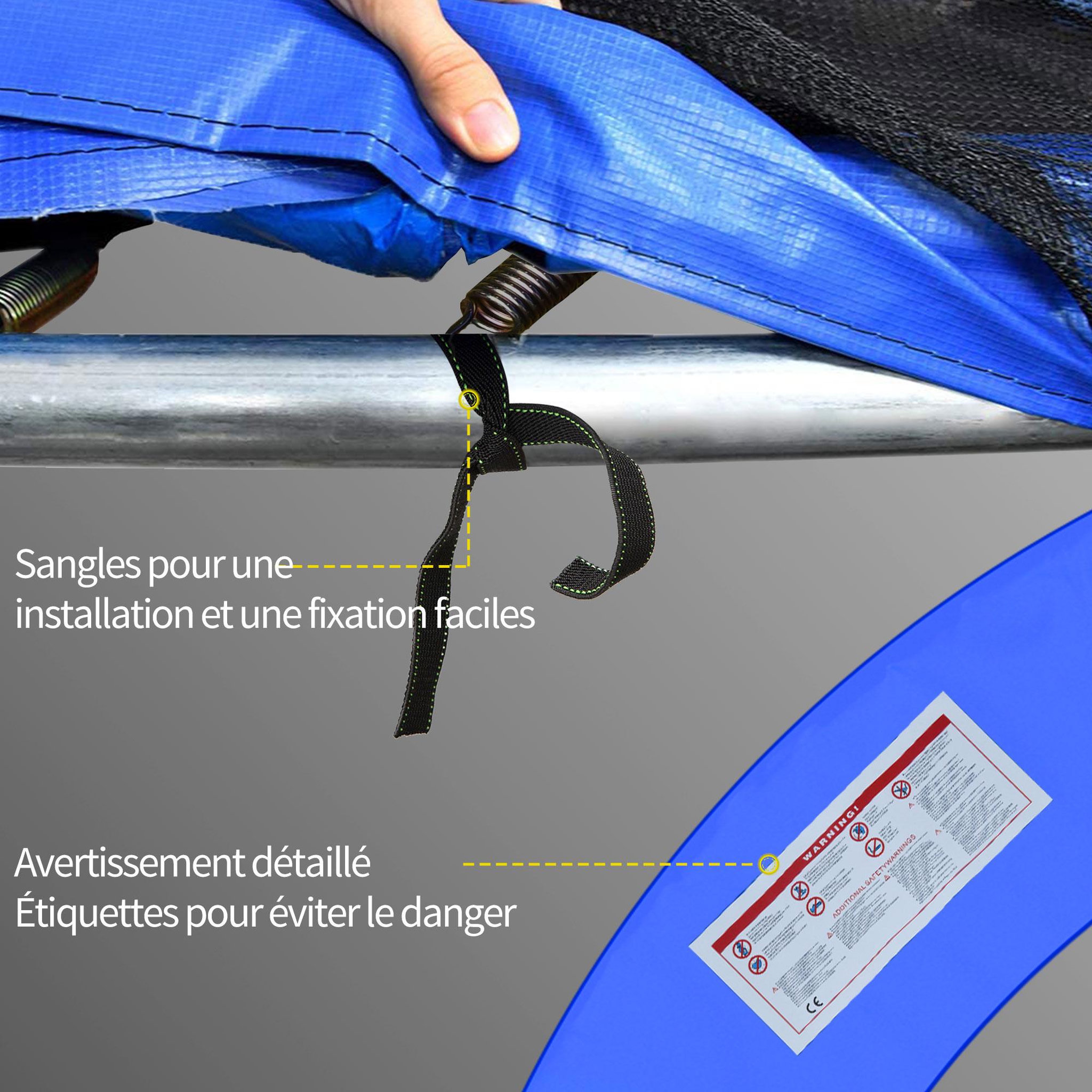 Voir la diapositive 6 : HOMCOM Couvre-ressort trampoline Ø 366 cm PVC PE haute densité rembourrage 15 mm bleu