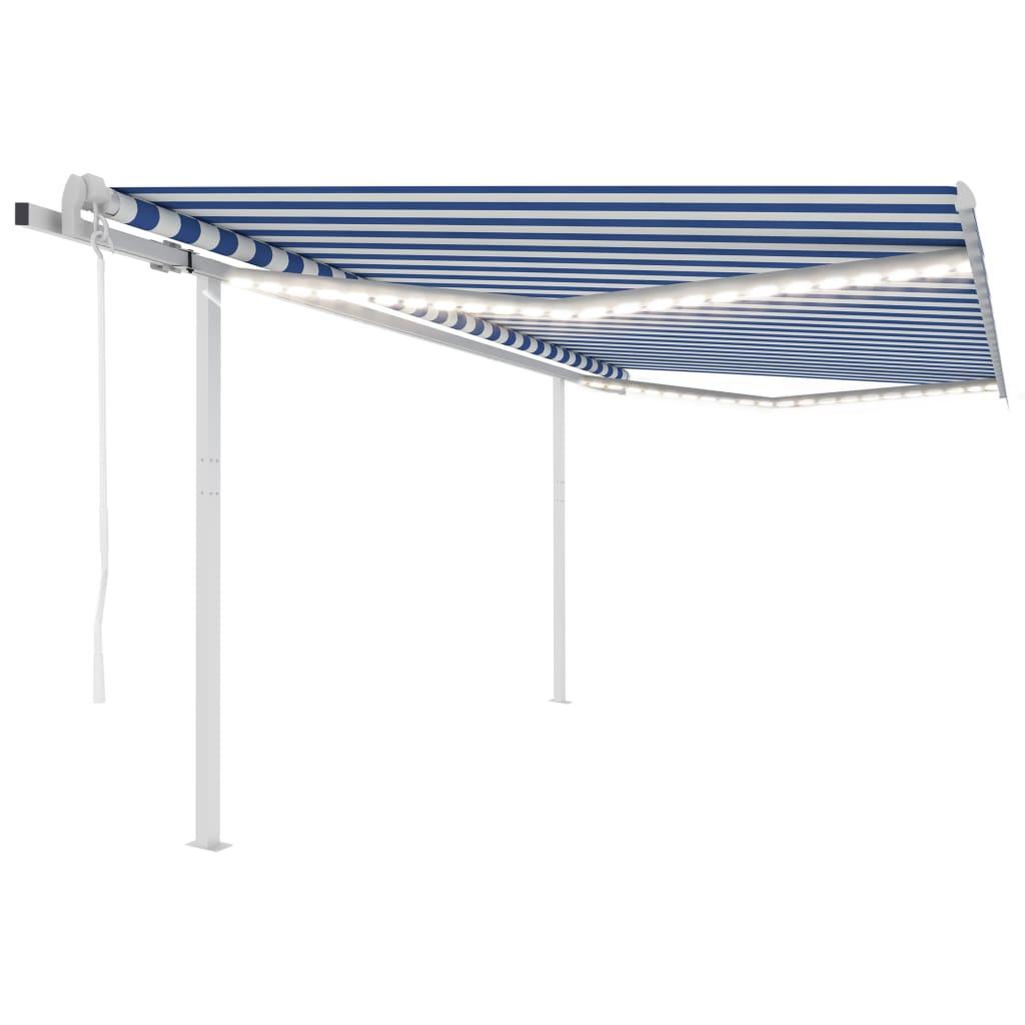 Voir la diapositive 1 : VIDAXL Auvent automatique capteur de vent/LED 4x3,5 m Bleu et blanc