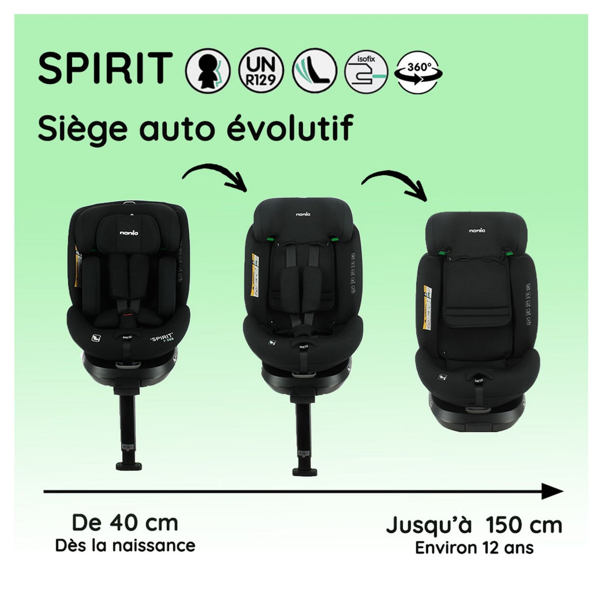 NANIA Siège auto SPIRIT pivotant 360° - I-Size 40-150 cm