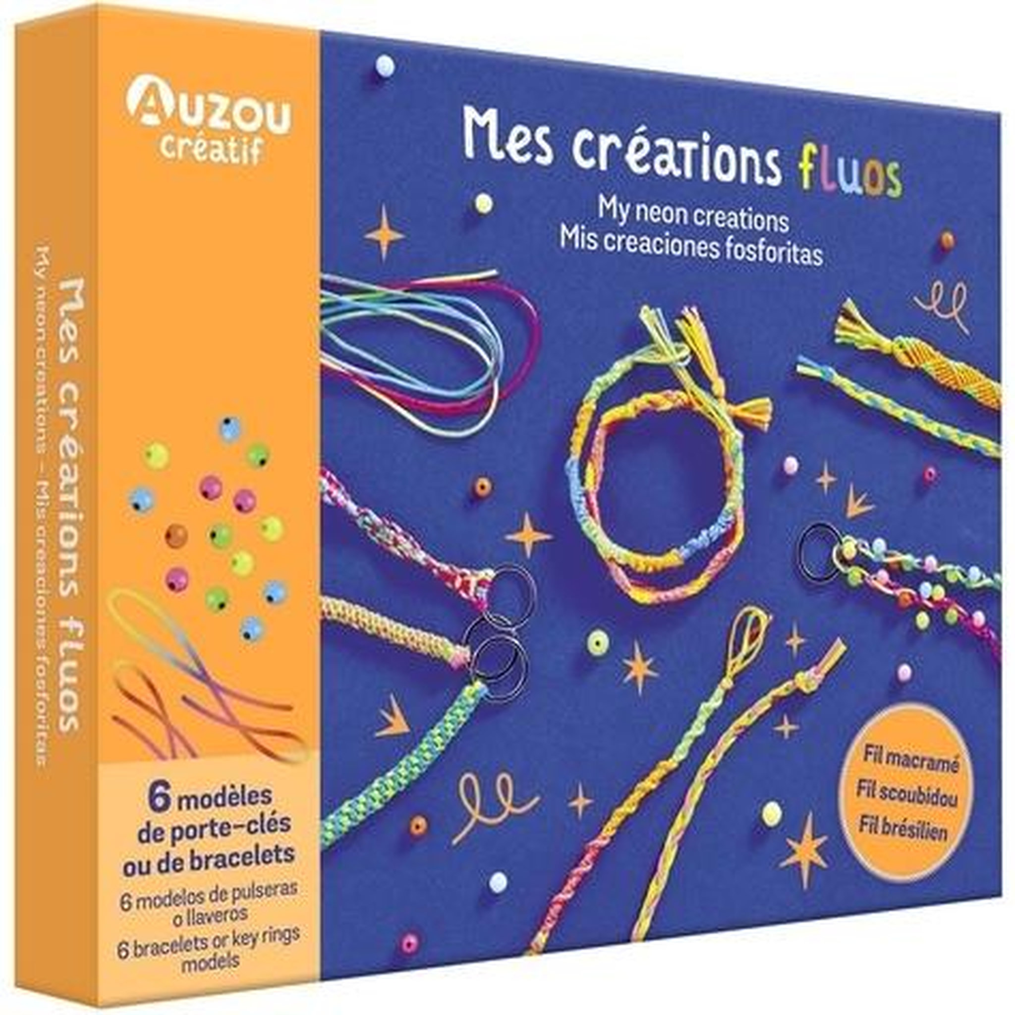 MES CREATIONS FLUOS. COFFRET AVEC 6 MODELES DE PORTE-CLES OU DE BRACELETS, Guesné Maude