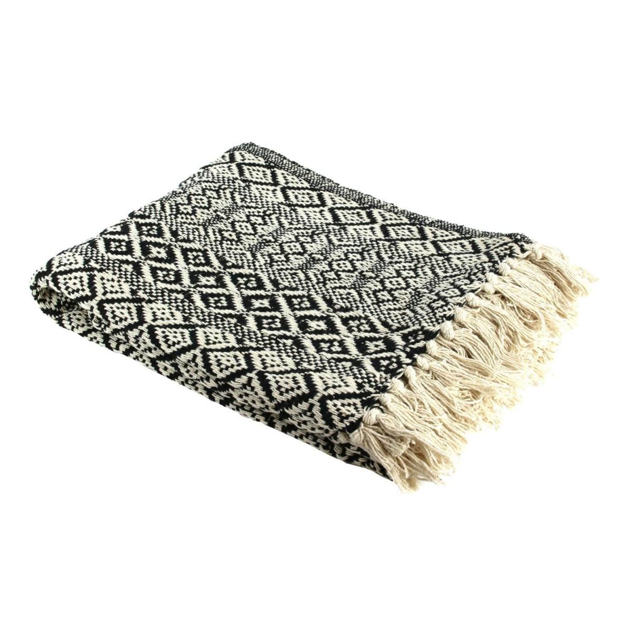 The Home Deco Factory Plaid déco à franges  ethnick  120x150cm écru