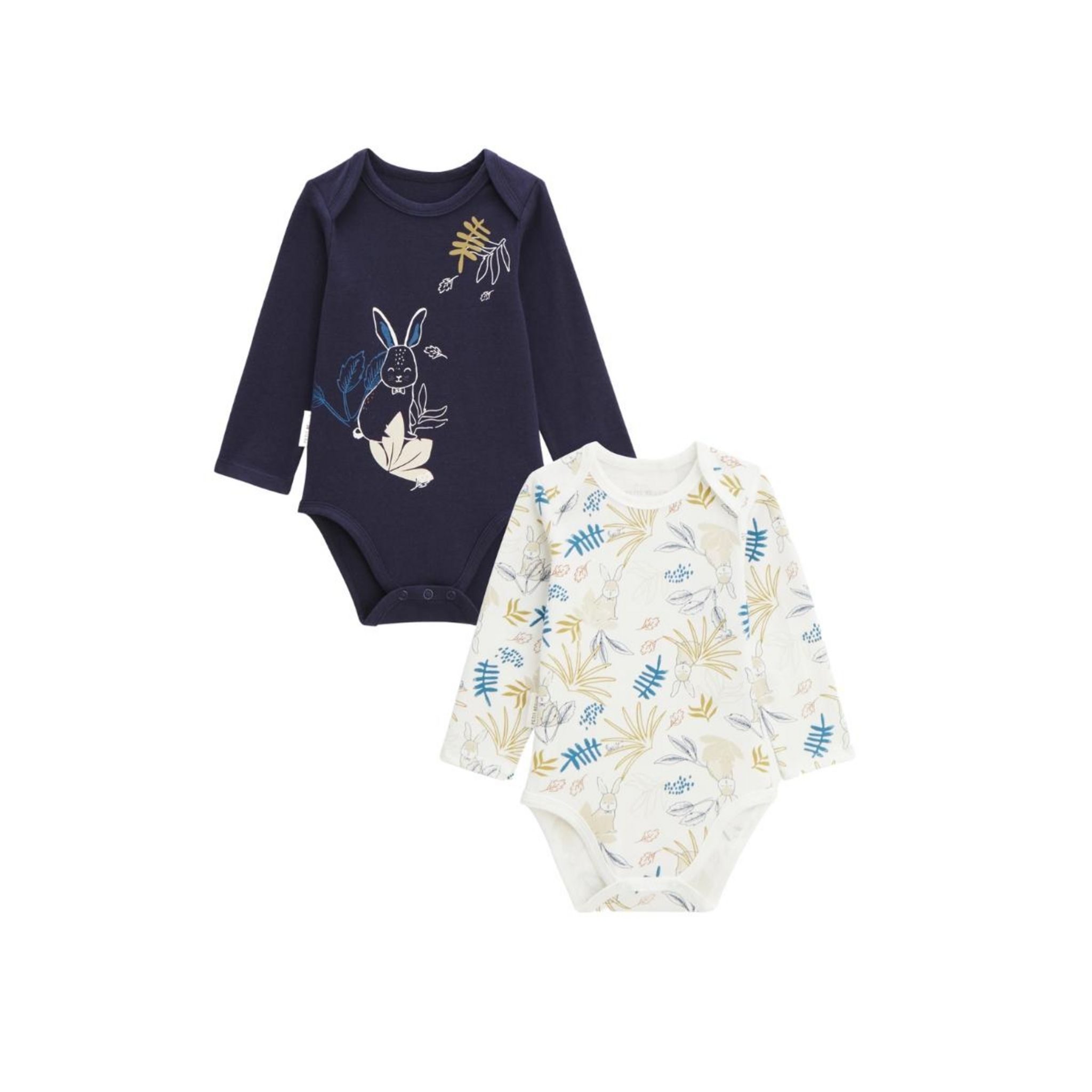 Lot De 2 Bodies Bébé Manches Longues Petit Loup - Coton Doux Écru & Gris Chiné - Oeko-Tex