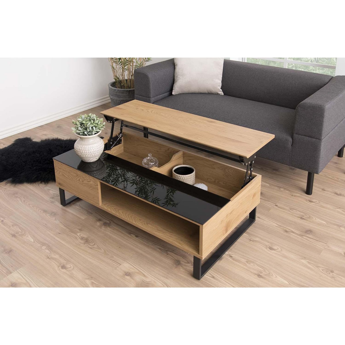 CONCEPT USINE Table basse plateau relevable bois ELA