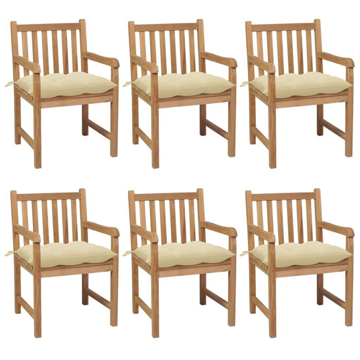 VIDAXL Chaises de jardin lot de 6 et coussins blanc creme Teck solide