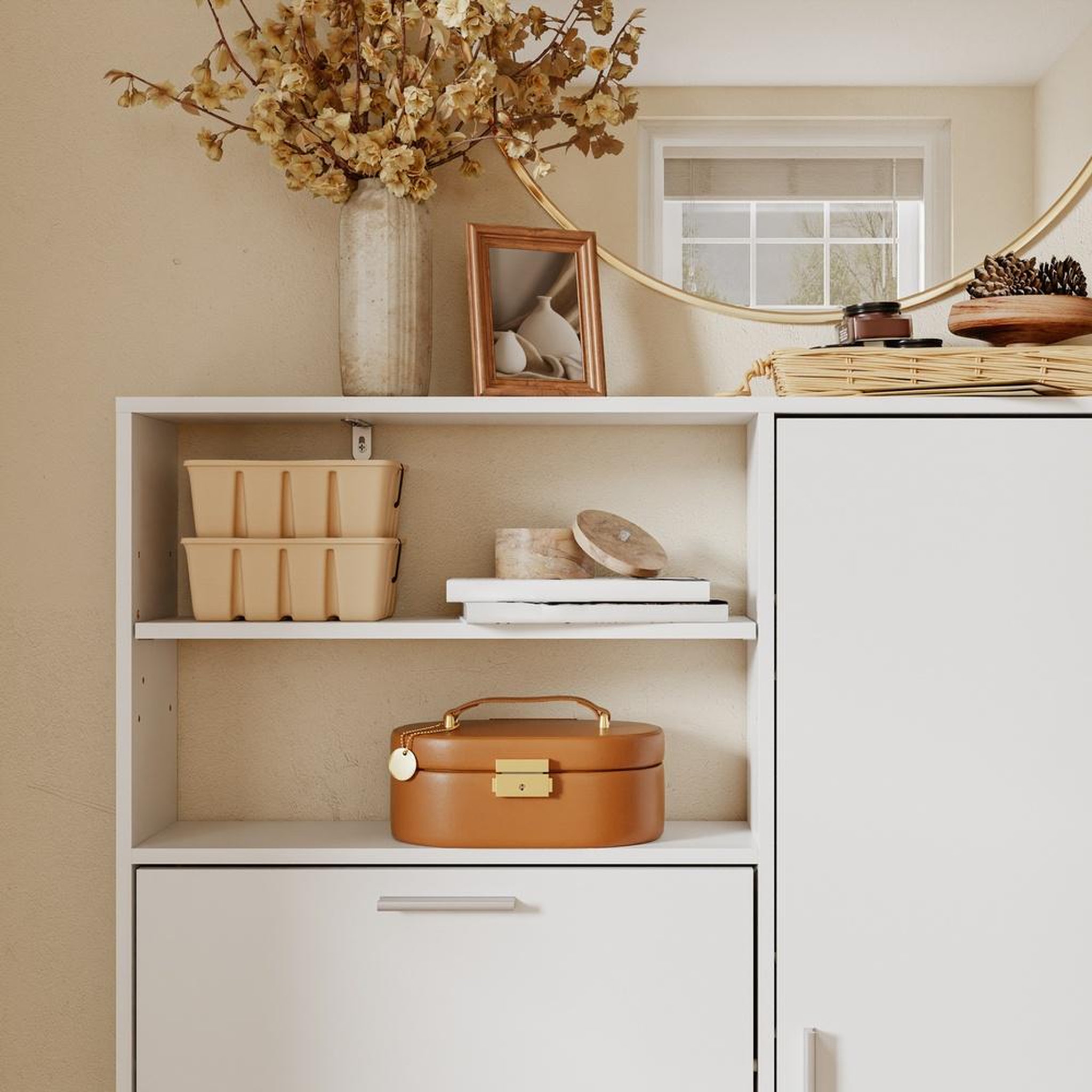 Voir la diapositive 5 : SOBUY Armoire à chaussures compacte 2-en-1 avec portes rabattables et étagères inclinées, blanc