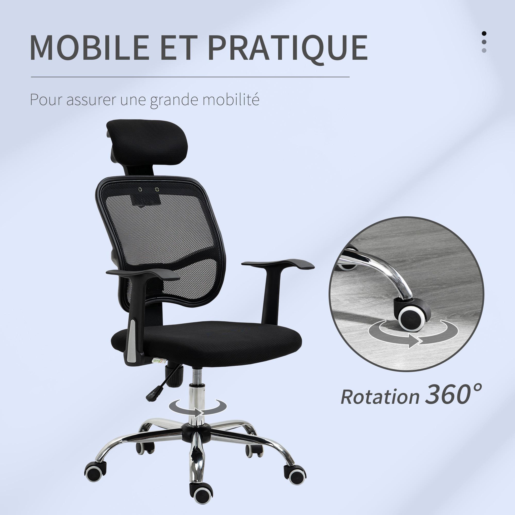 Voir la diapositive 6 : VINSETTO Vinsetto Fauteuil de bureau manager grand confort chaise de bureau réglable dossier inclinable piètement chromé tissu maille polyester noir