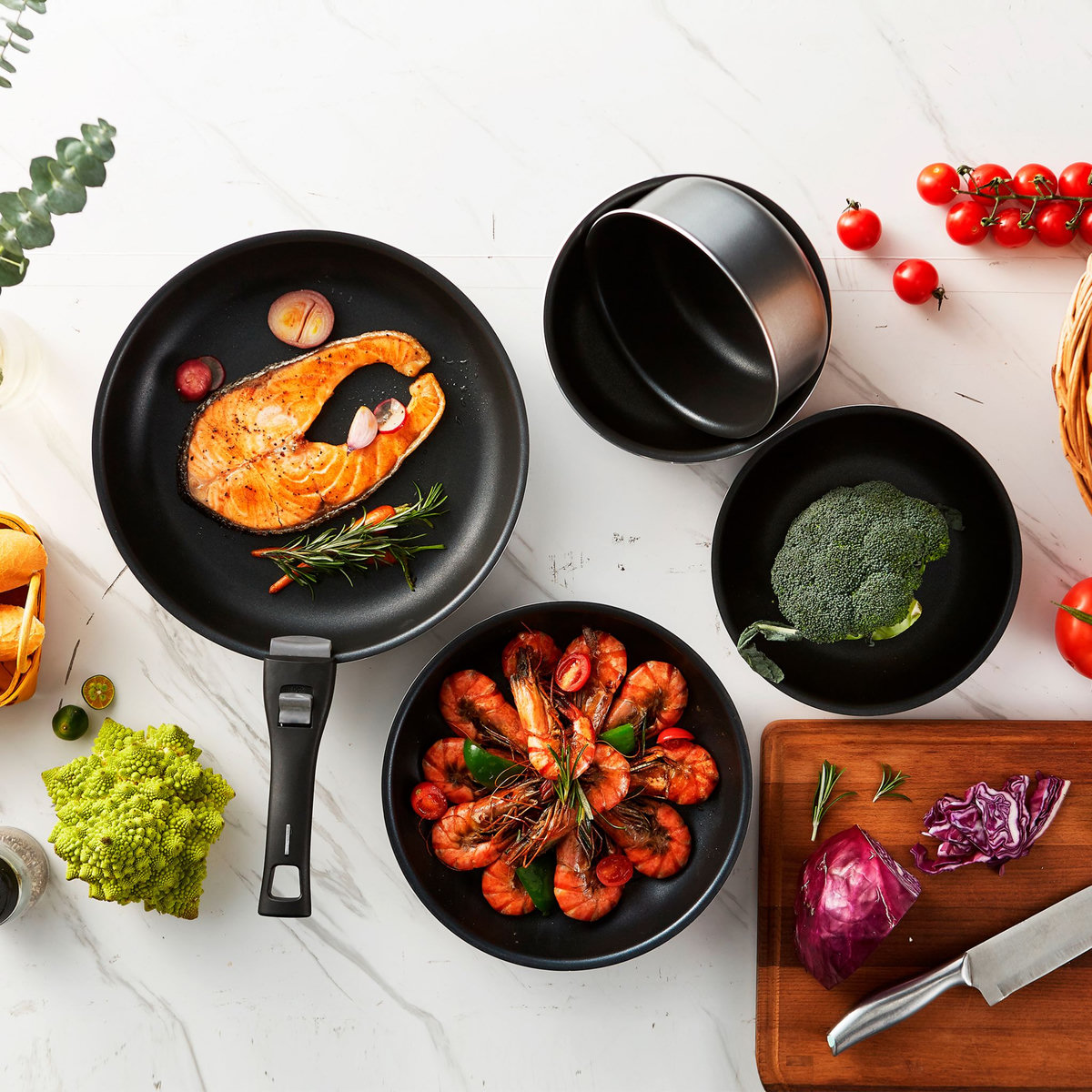 Batterie de cuisine induction 6 pièces amovible grise 