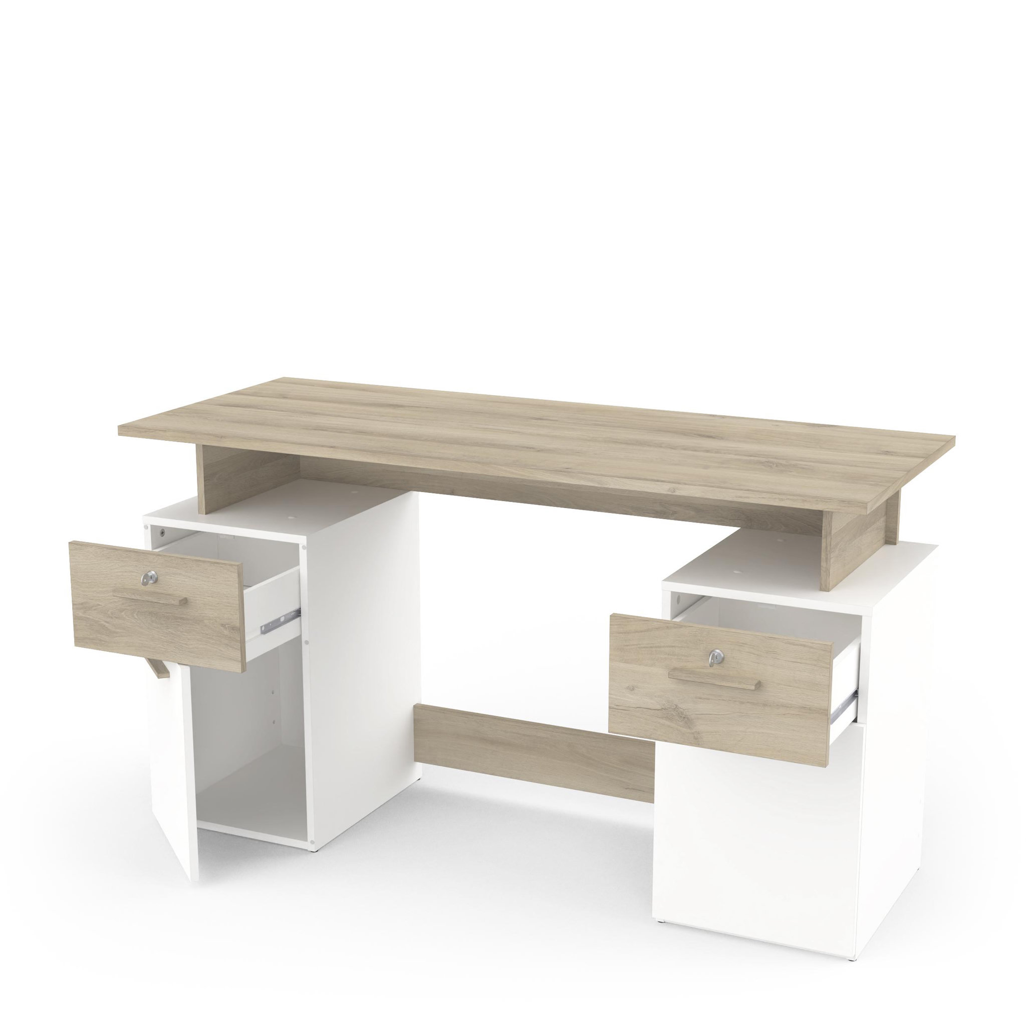 Voir la diapositive 3 : Bureau droit double caisson de rangement L134cm SOCRATE