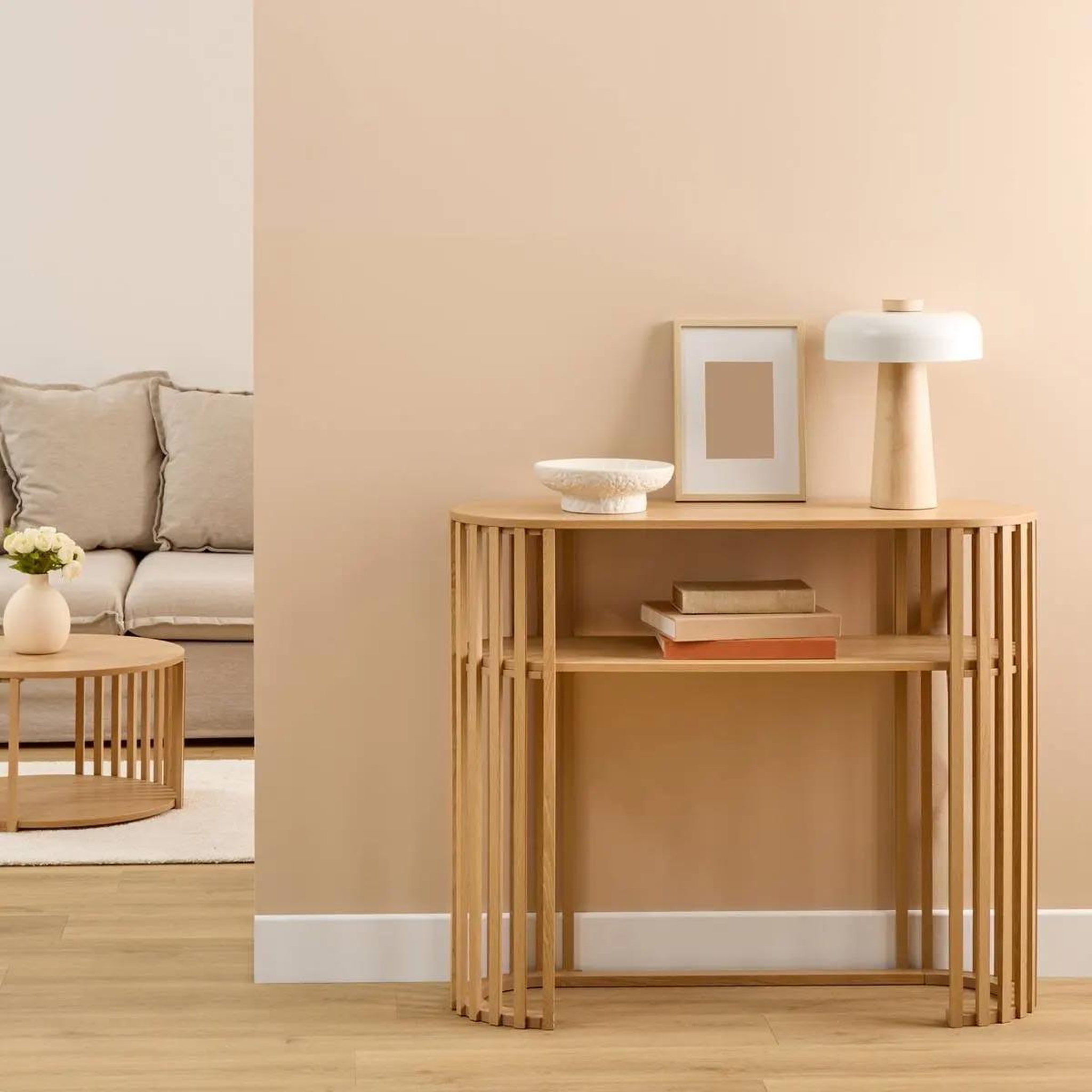 Voir la diapositive 6 : FIVE Console design  slat  100cm beige