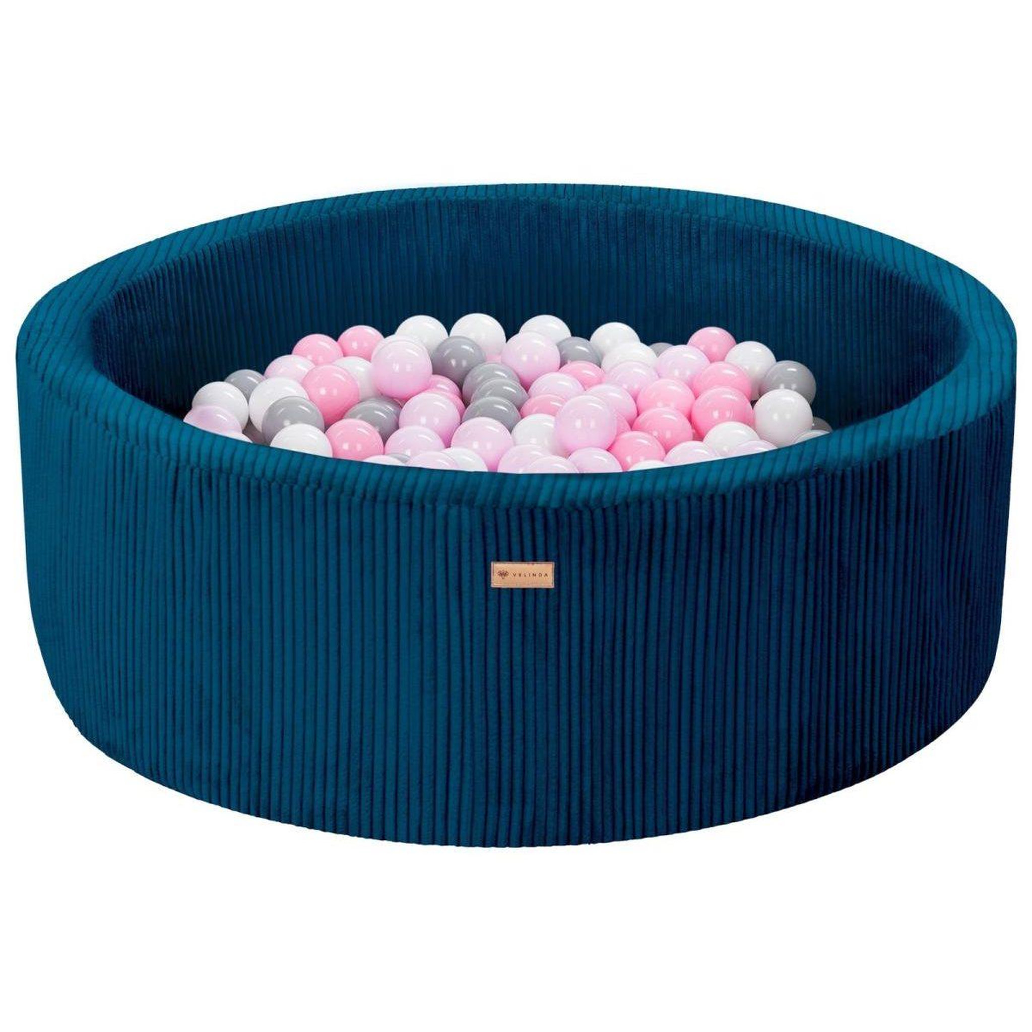 VELINDA Piscine à balles en velours côtelé avec 200 balles, diamètre env. 90 cm — bleu marine