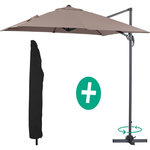 Habitat et Jardin Parasol jardin déporté Alu  Sun 3  - Carré - 3 x 3 m - Taupe + housse de protection