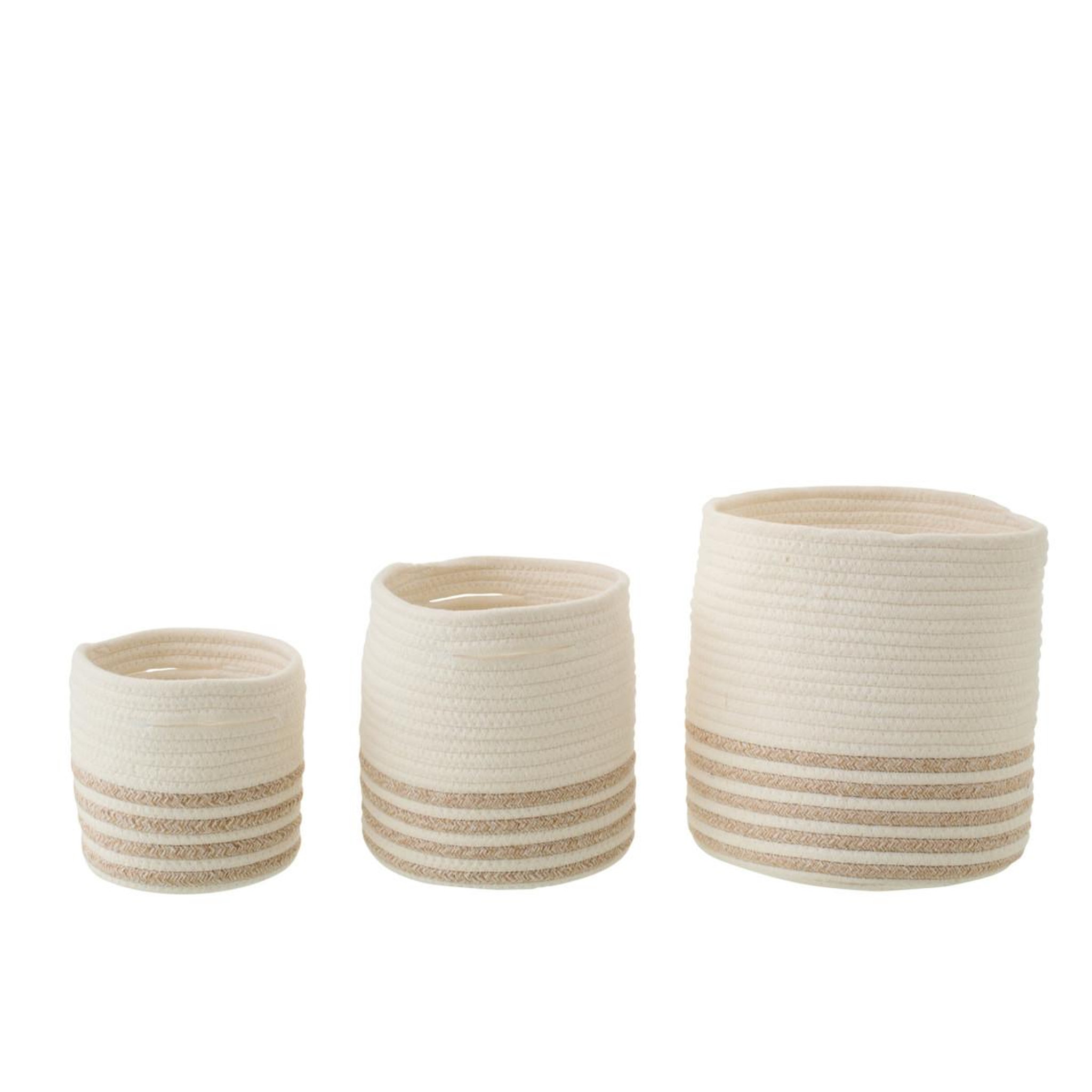 Voir la diapositive 2 : J-LINE Lot de 3 paniers de rangement  ligné  25cm blanc