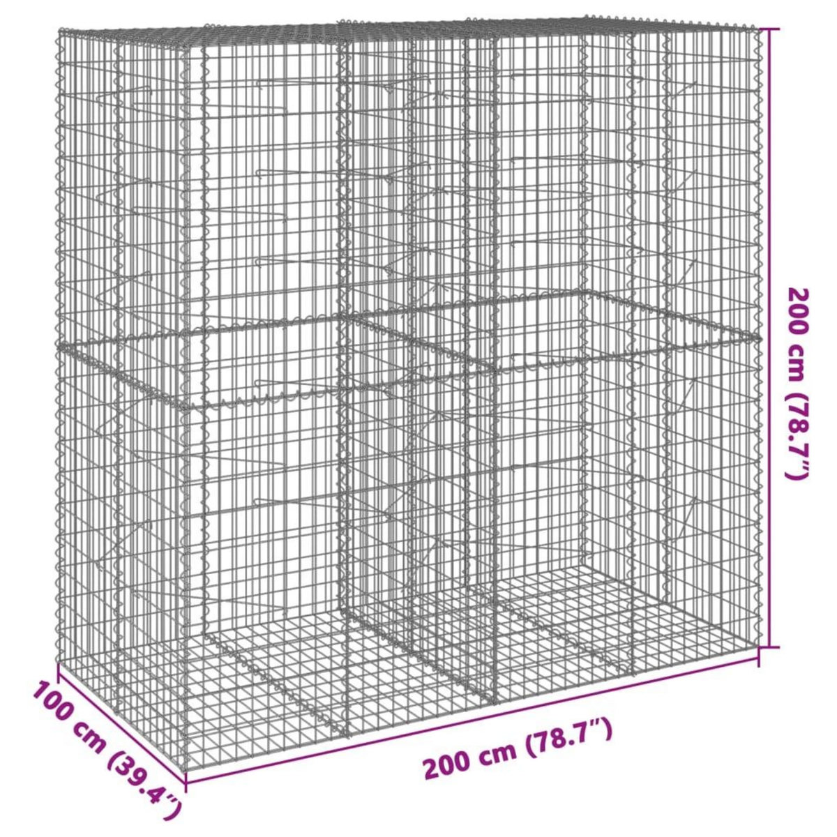 VIDAXL Panier gabion avec couvercle 200x100x200 cm fer galvanise
