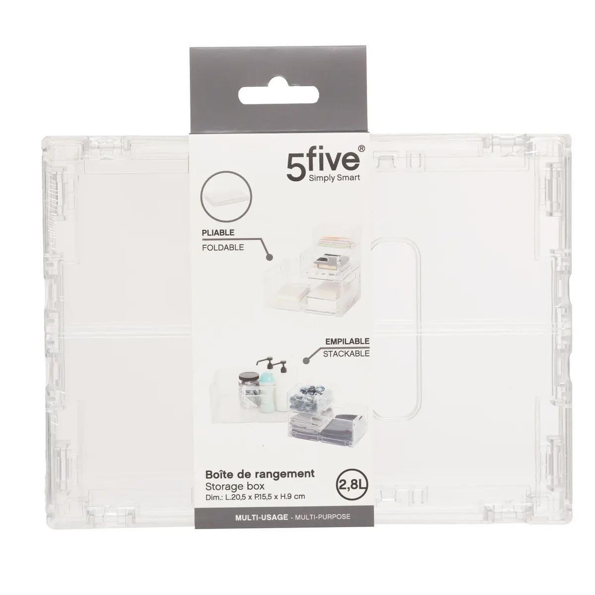Voir la diapositive 4 : FIVE Boîte de rangement pliable  fold'n  2,8l transparent