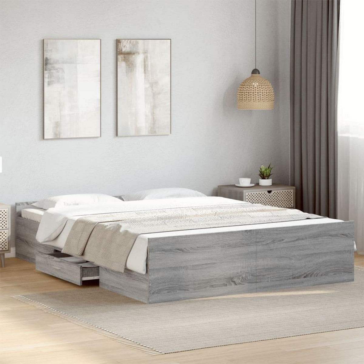 VIDAXL Cadre de lit avec tiroirs sans matelas sonoma gris 150x200 cm