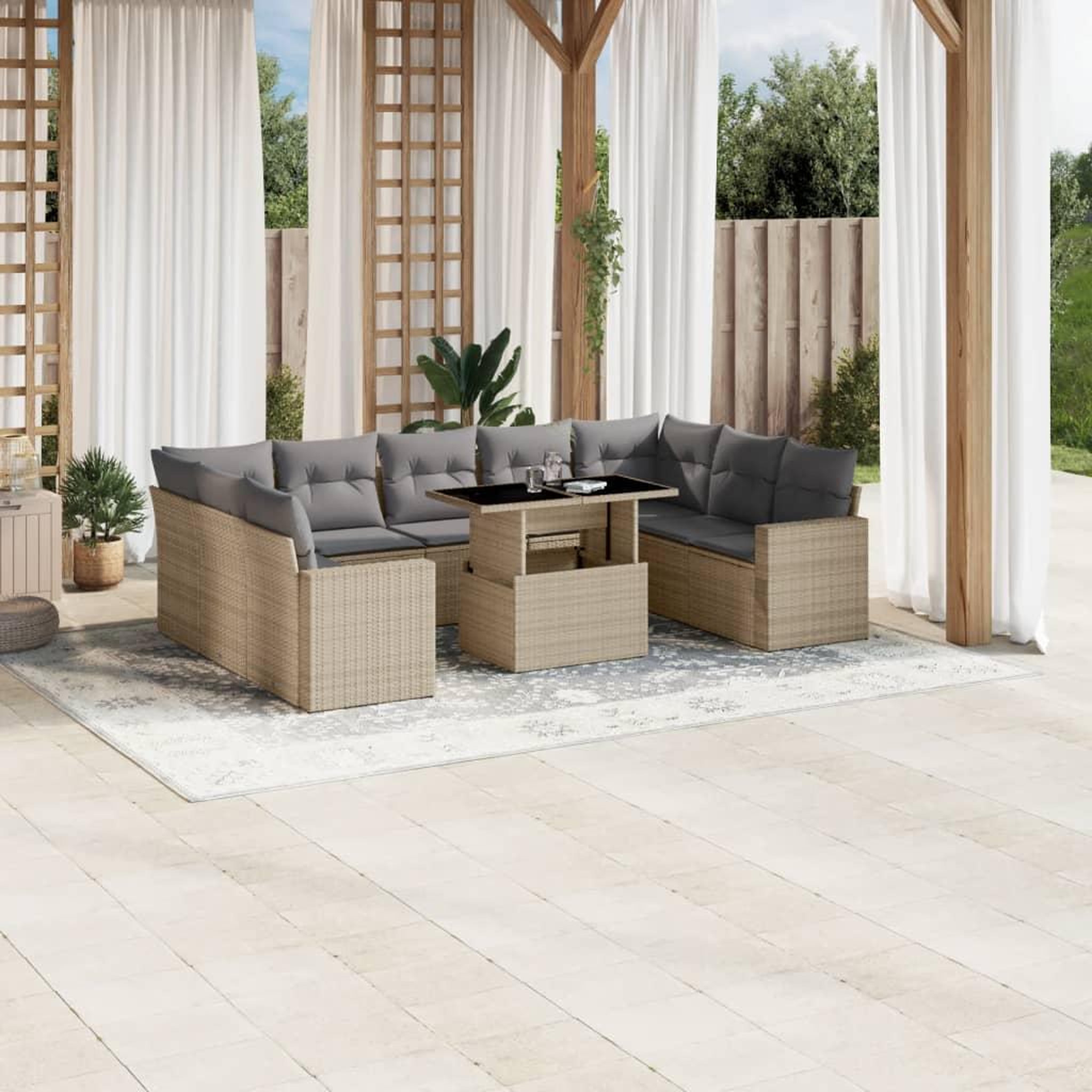 VIDAXL Salon de jardin avec coussins 10 pcs beige resine tressee