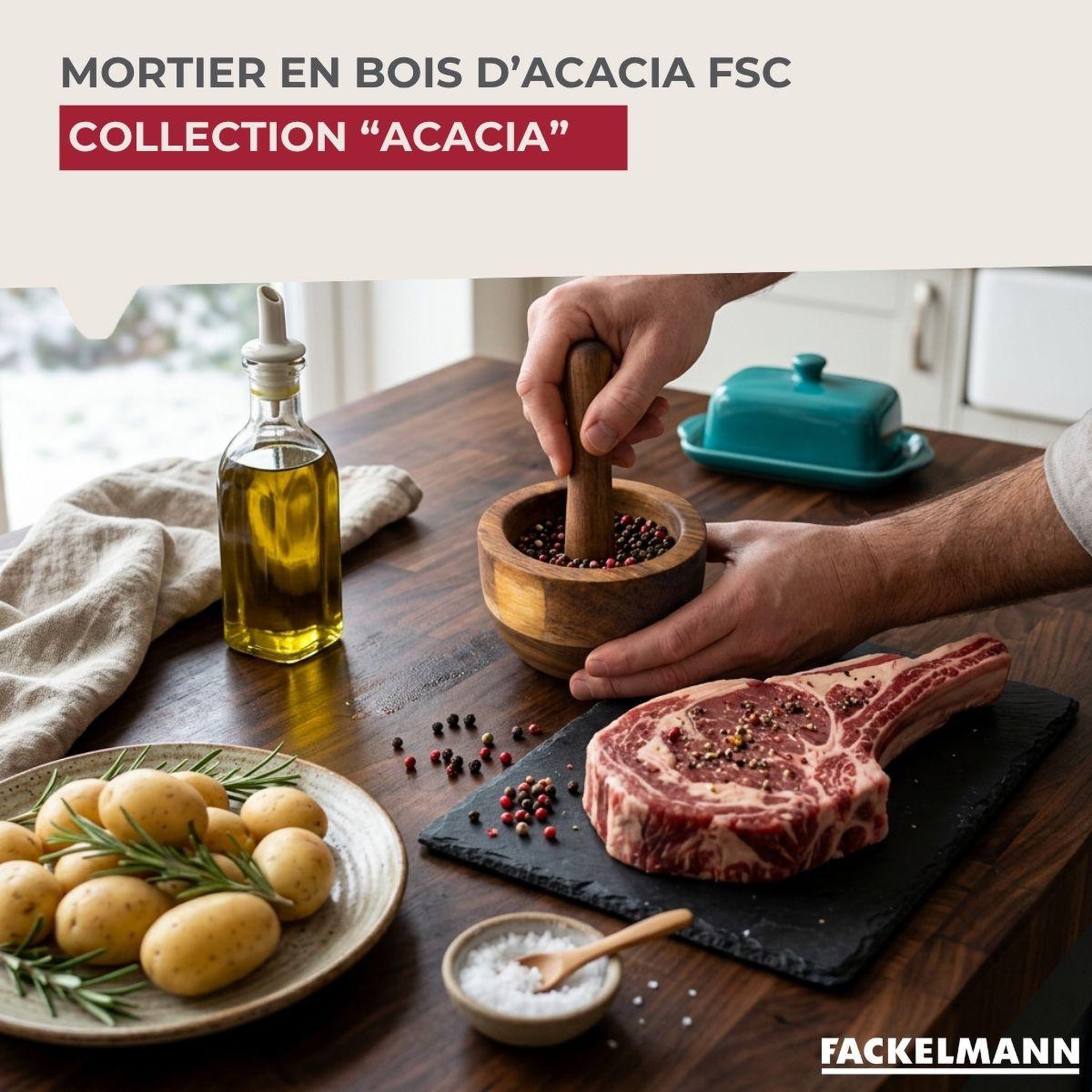 Voir la diapositive 2 : Fackelmann Mortier avec pilon 9 cm en bois d'acacia fackelmann