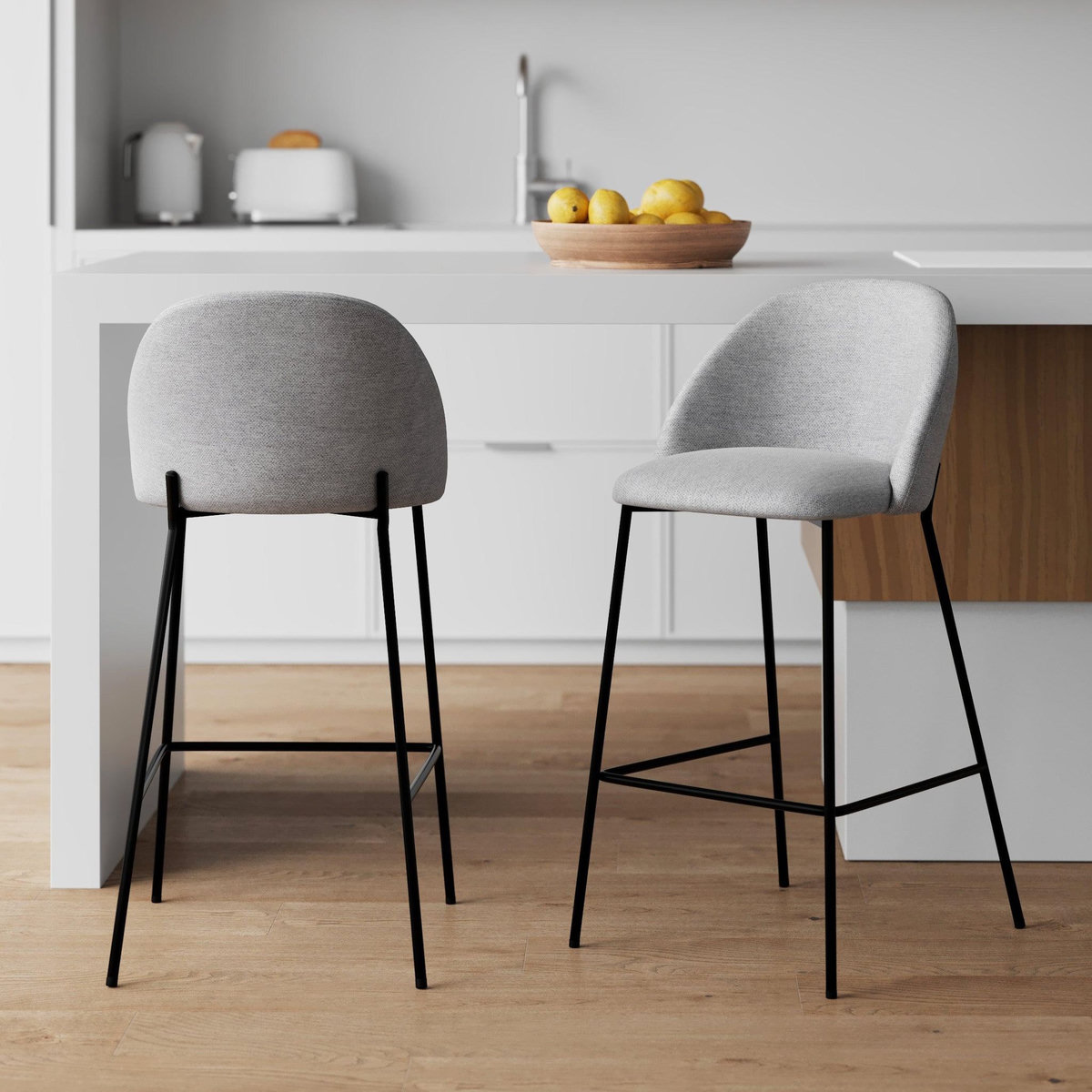 Rendez vous déco Lot de 2 chaises pour îlot central 66 cm en tissu chiné gris clair-Karl