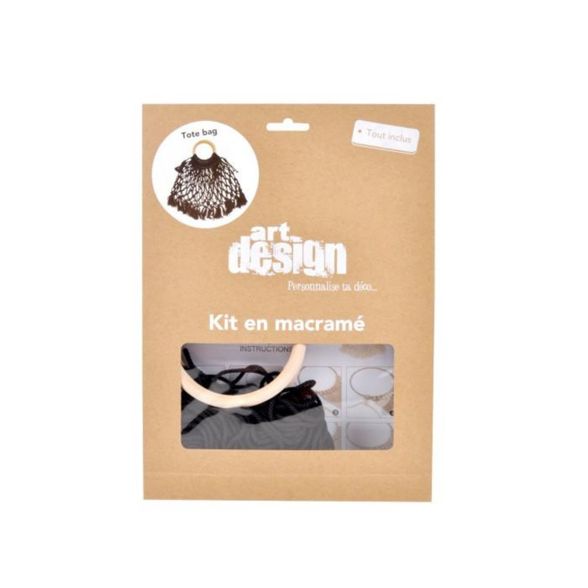 Paris Prix Kit Macramé  Tote Bag Filet  30cm Noir