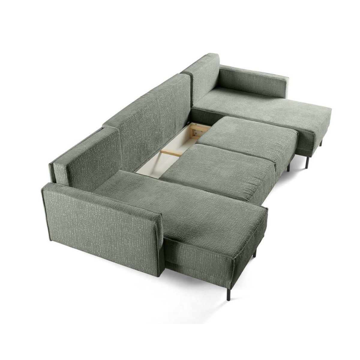 LISA DESIGN Charlie - canapé panoramique en u 7 places - convertible avec coffre - en tissu velours relief