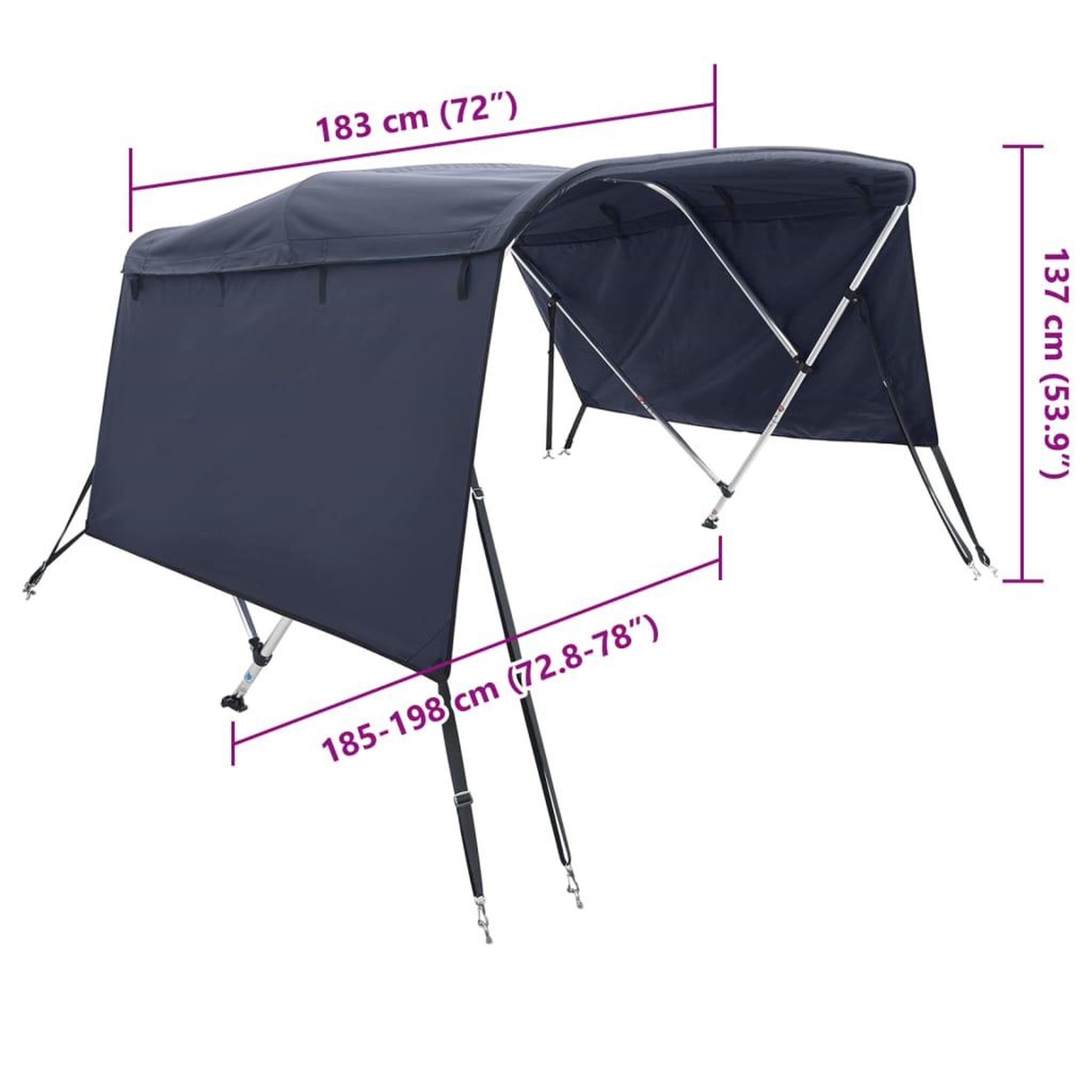 Voir la diapositive 6 : VIDAXL Toit bimini a 3 arceaux parois laterales 183x(185-198)x137 cm