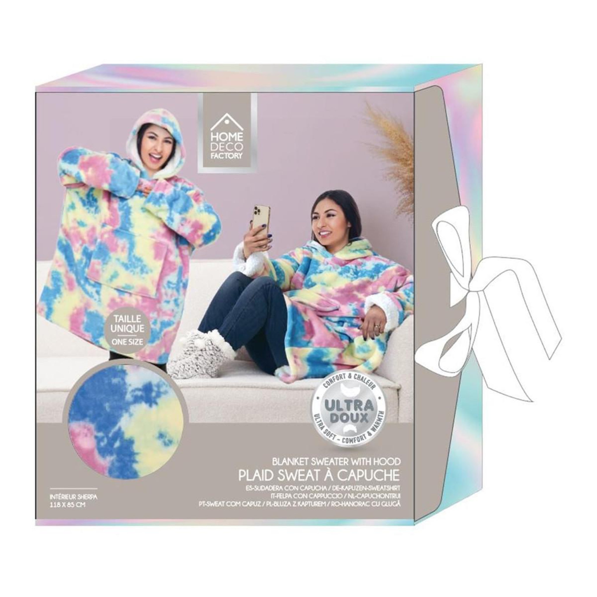 Voir la diapositive 5 : The Home Deco Factory Sweat à capuche  sherpa  85x118cm tie and dye