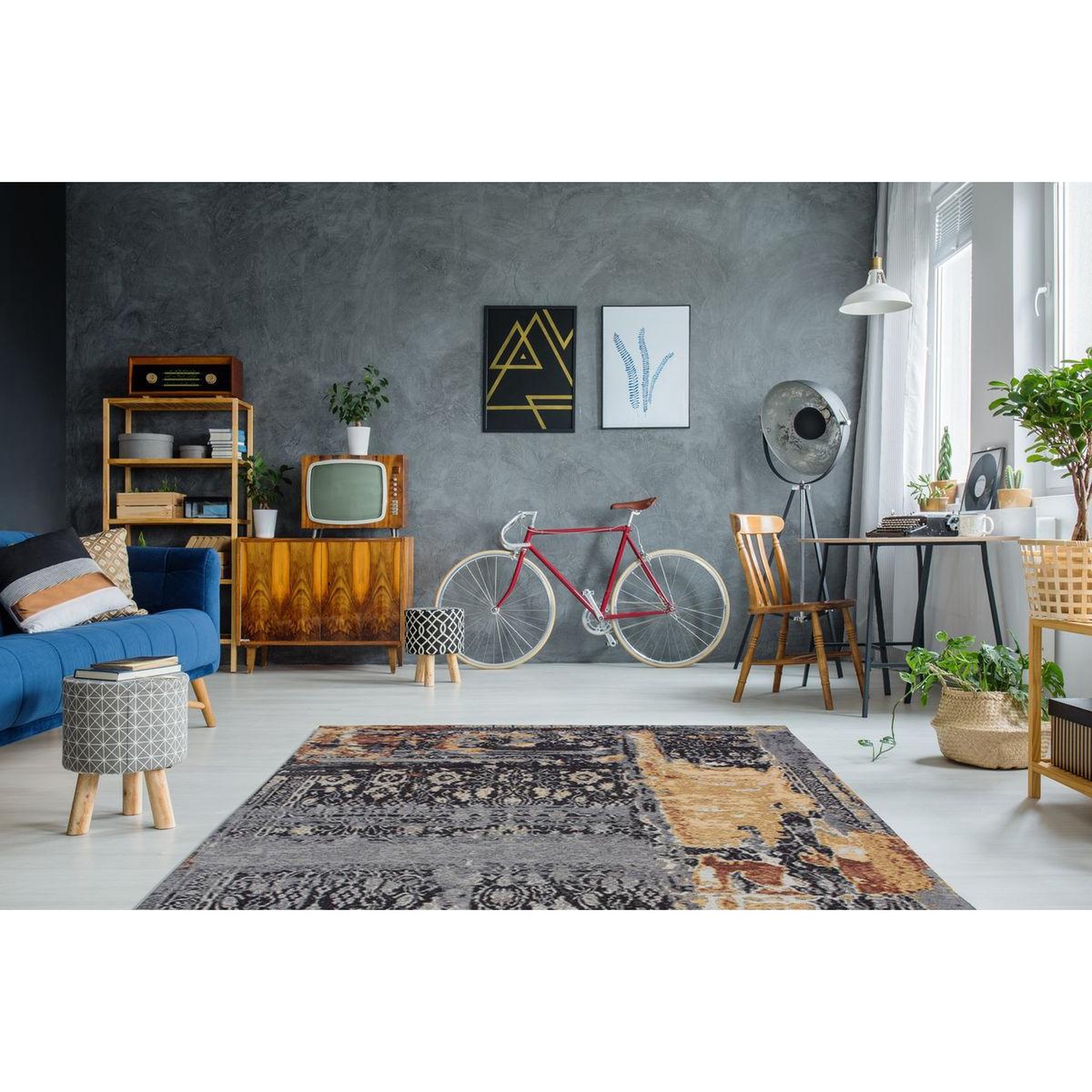 Voir la diapositive 2 : Paris Prix Tapis Jacquard à Poils Courts  Blaze  Bleu