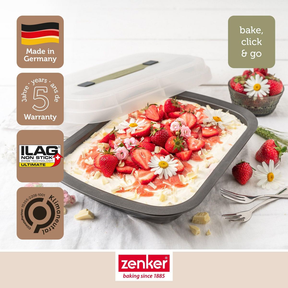 ZENKER Ensemble de 2 Moules à gâteaux rectangulaire avec couvercle de transport 34 x 24 cm Zenker Bake Click and Go