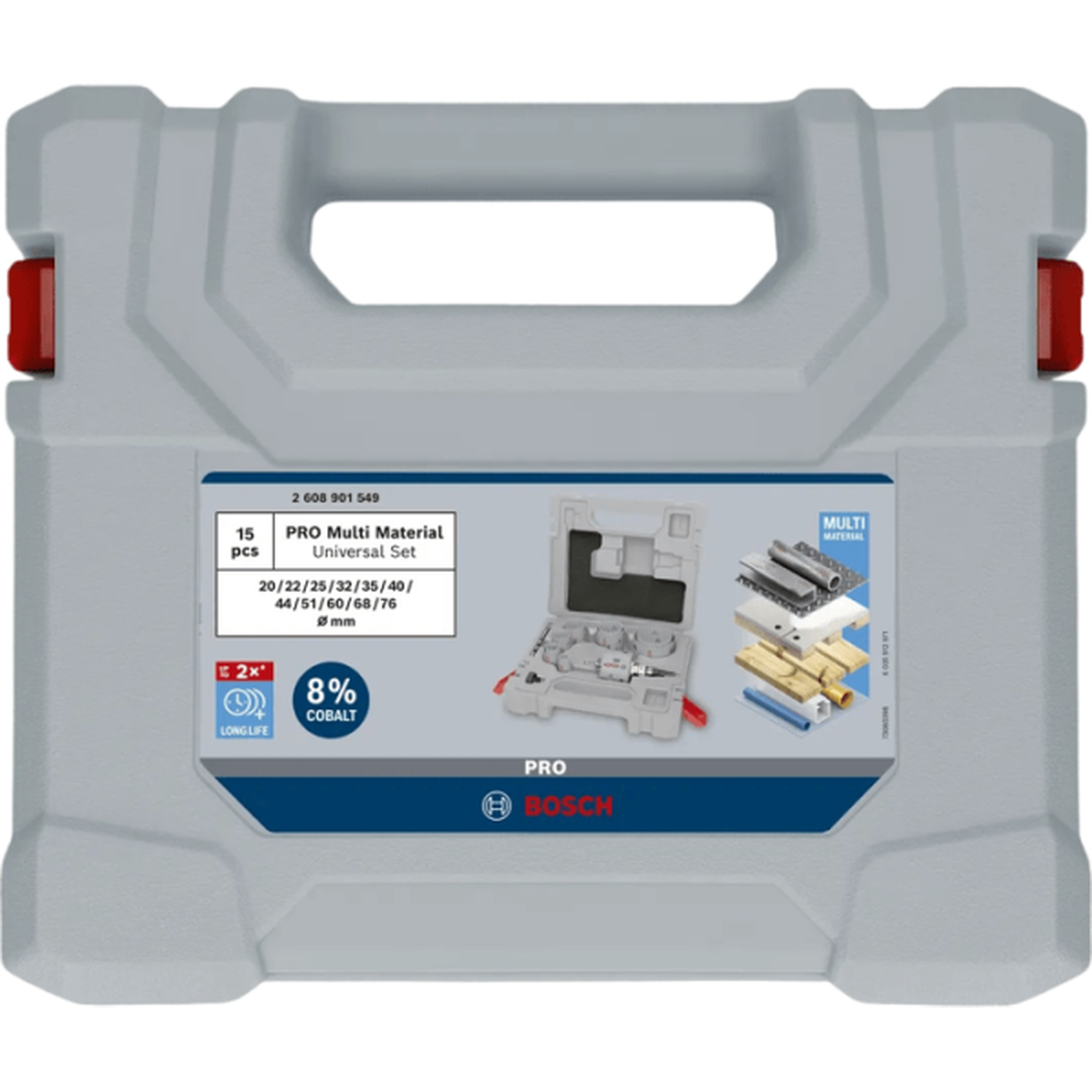 Voir la diapositive 2 : Bosch Professional Coffret de scies trépans bosch professional - pro multi material - 15pcs - 20 a 76mm - pour perceuses et visseuses