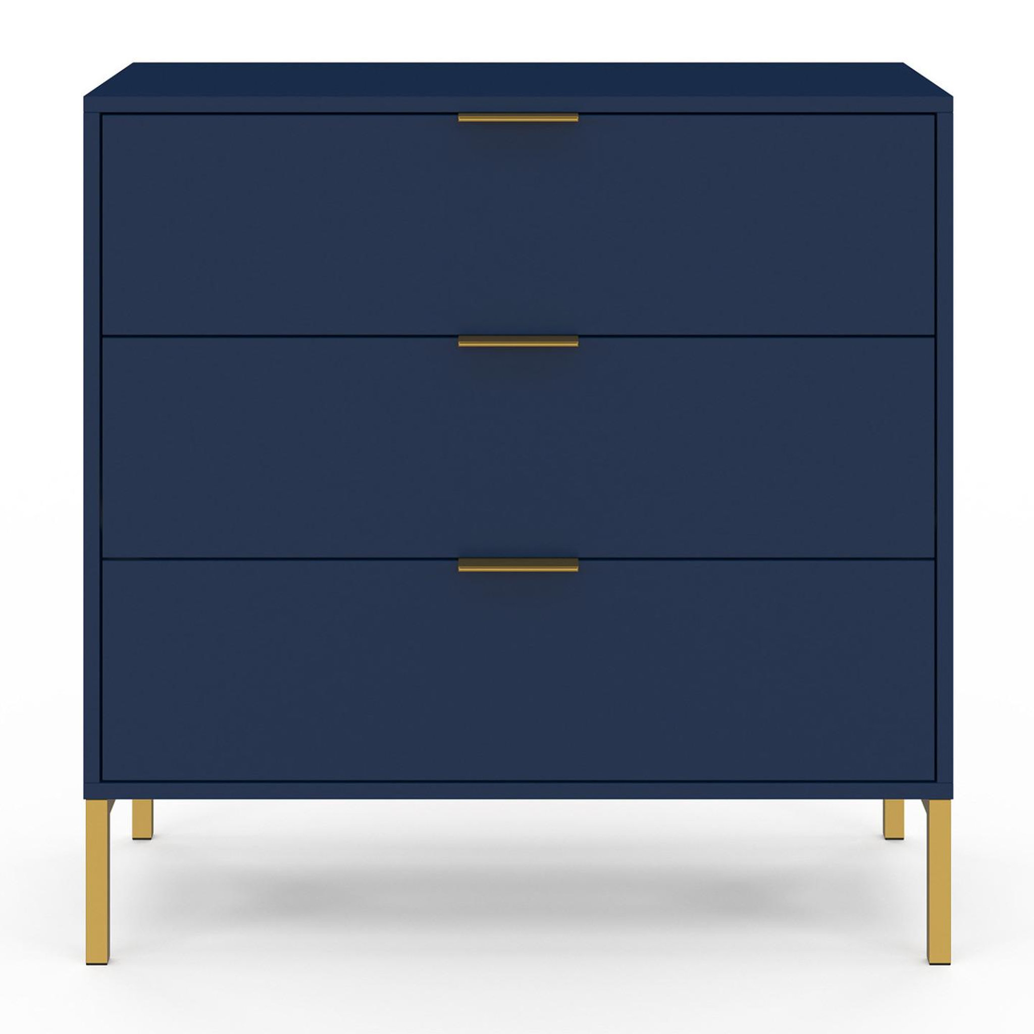 Voir la diapositive 3 : ID MARKET Commode 3 tiroirs blenia 80 cm bleu nuit et finitions dorées