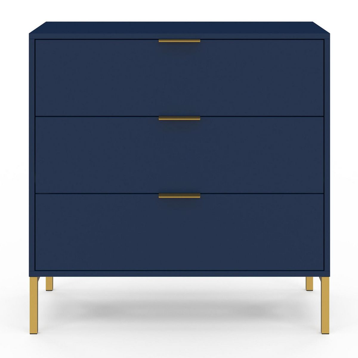 ID MARKET Commode 3 tiroirs BLENIA 80 cm bleu nuit et finitions dorées