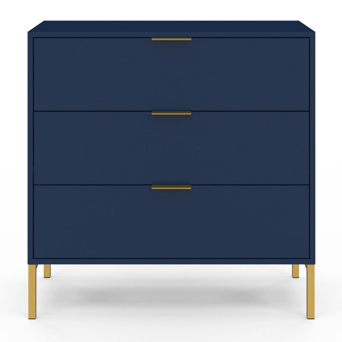 ID MARKET Commode 3 tiroirs BLENIA 80 cm bleu nuit et finitions dorées