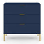 Voir la diapositive 3 : ID MARKET Commode 3 tiroirs BLENIA 80 cm bleu nuit et finitions dorées