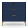 Voir la diapositive 3 : ID MARKET Commode 3 tiroirs BLENIA 80 cm bleu nuit et finitions dorées
