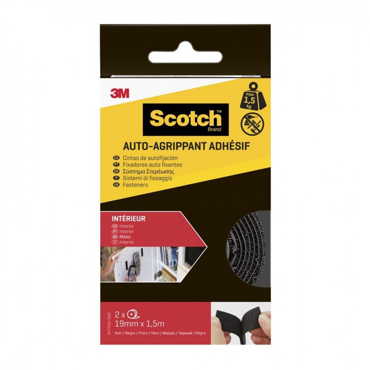 CENTRALE BRICO 2 rubans agrippant adhésifs noir intérieur SCOTCH L.150 x l.19 mm