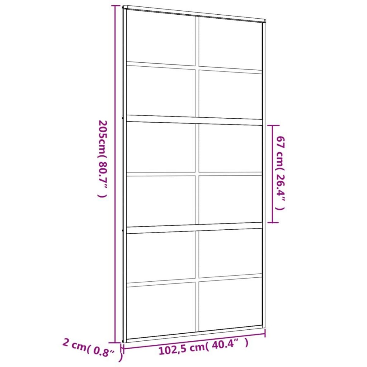 VIDAXL Porte coulissante dore 102,5x205cm verre ESG clair et aluminium