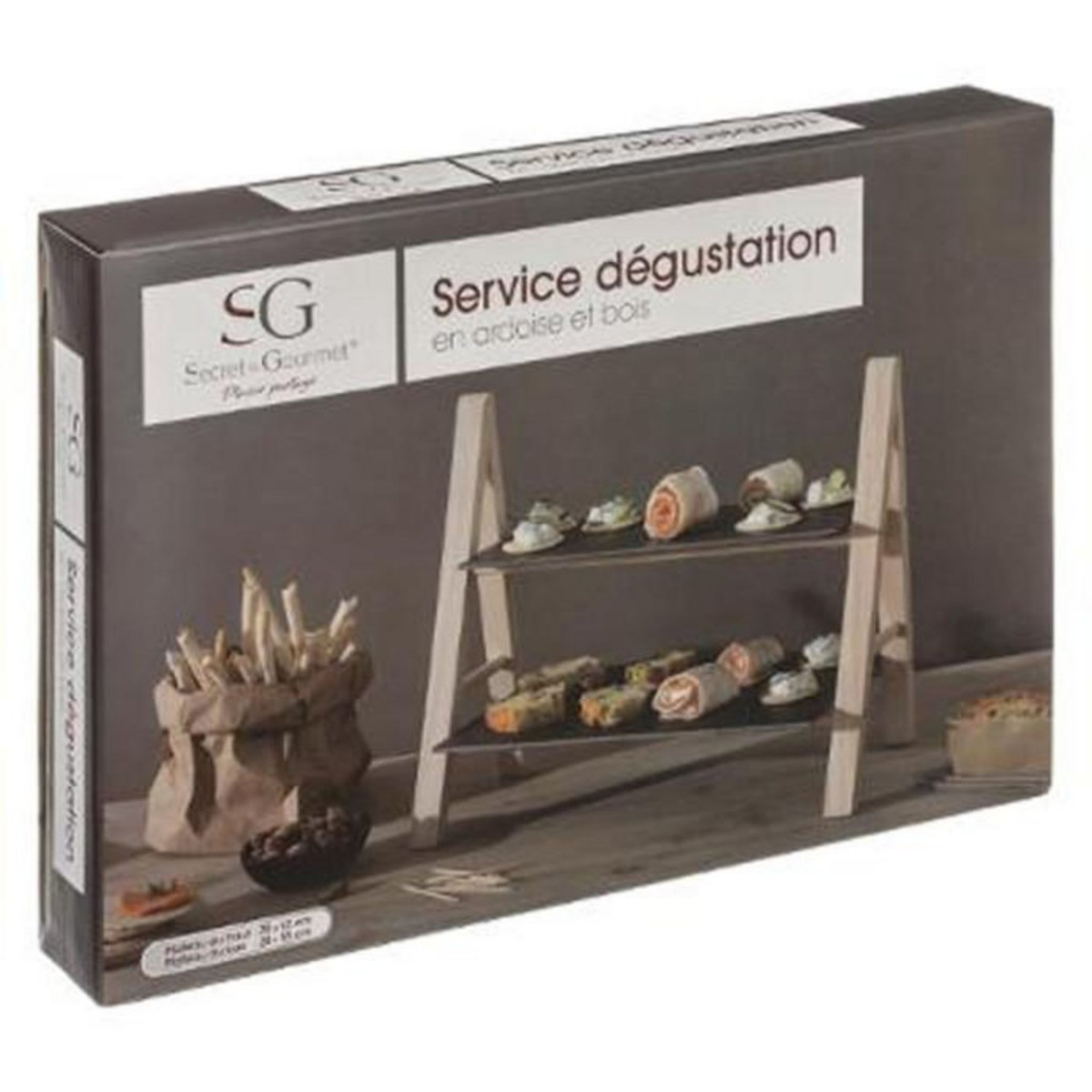 SECRET DE GOURMET Serviteur en Ardoise et Pin - 2 étages