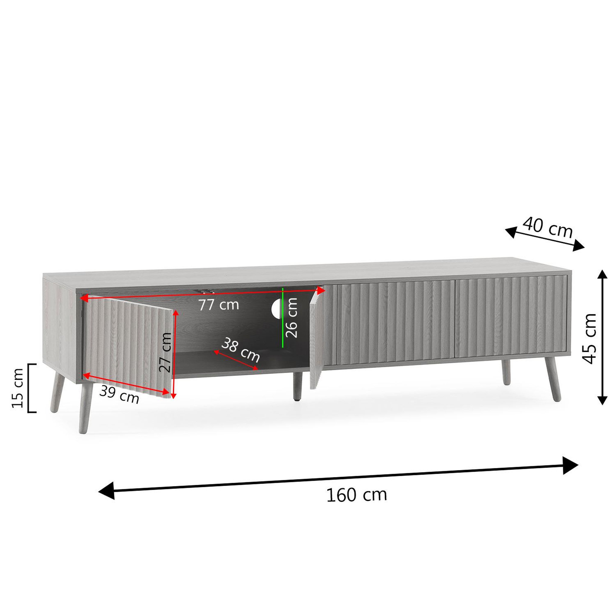 Voir la diapositive 5 : VS VENTA-STOCK Meuble TV Lluvia 4 portes, coloris chêne, longueur 160 cm