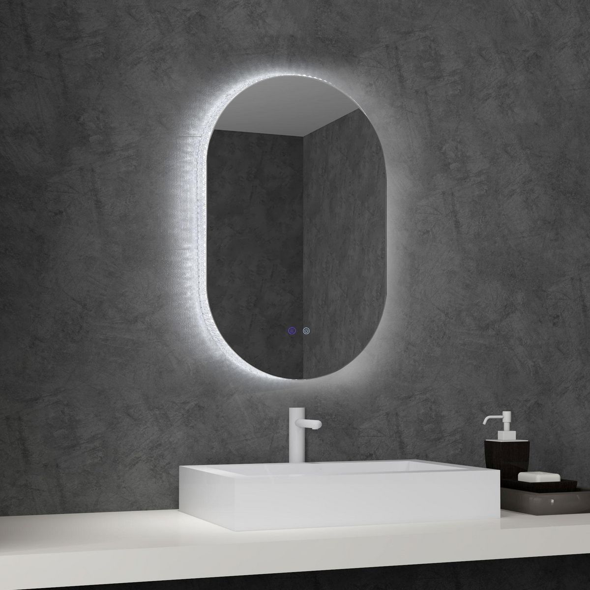 KLEANKIN Miroir ovale mural lumineux LED de salle de bain - 81 x 51 cm - avec 3 couleurs, luminosité réglable interrupteur tactile système antibuée transparent