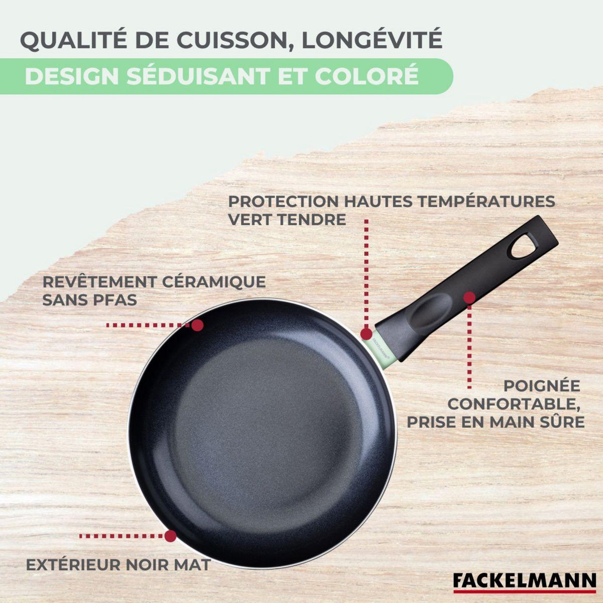 Fackelmann Set de 1 poêle 28 cm, 3 casseroles antiadhésives céramique 16, 18 et 20 cm et 6 ustensiles Fackelmann Brandao